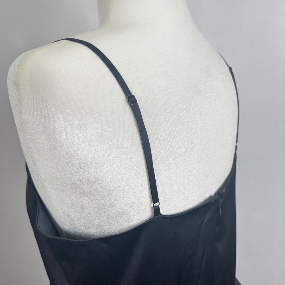 Banana Republic Knee Length Peplum Waist Satin Dress Size 16 Tall Dark Gray - Picture 2 of 11